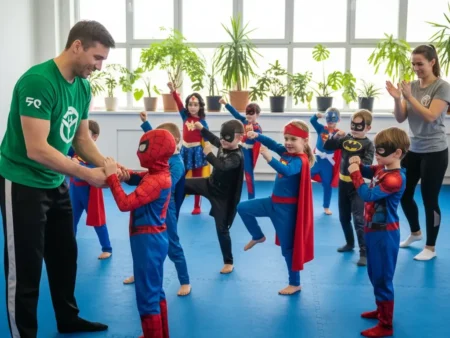 Superheroes training self defence